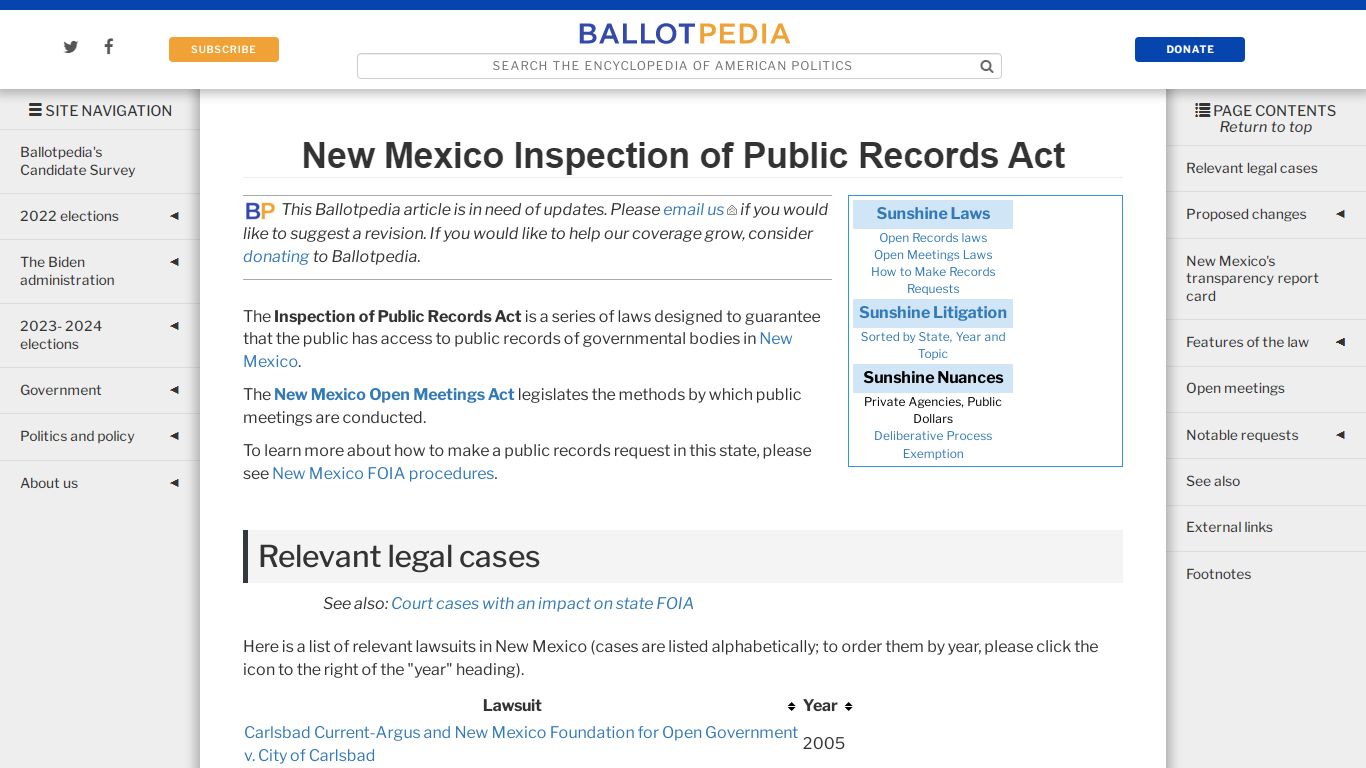 New Mexico Inspection of Public Records Act - Ballotpedia